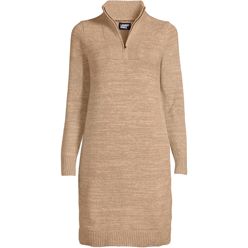 Cozy Quarter Zip Sweater Dress Lands' End Women's Plus Size Camel